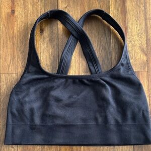 Athleta Black Ribbed Criss Cross Back Women's Sports Bra Size Small